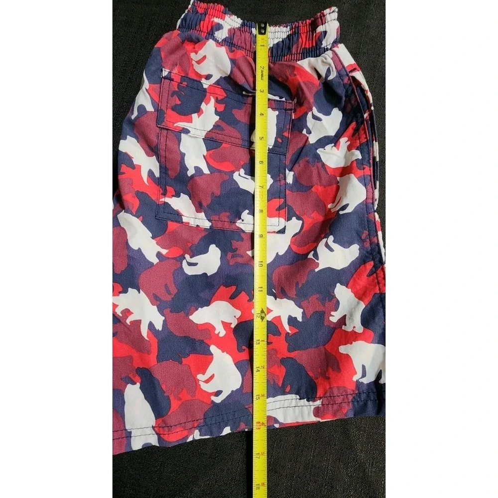 Bear Bottom Swim Trunks Mens Large Red Blue White Bear Print‎ Mesh Lined Stretch